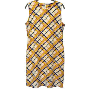 J. McLaughlin Size L Devon Sleeveless Shift Dress Yellow Chalk Plaid Print EUC